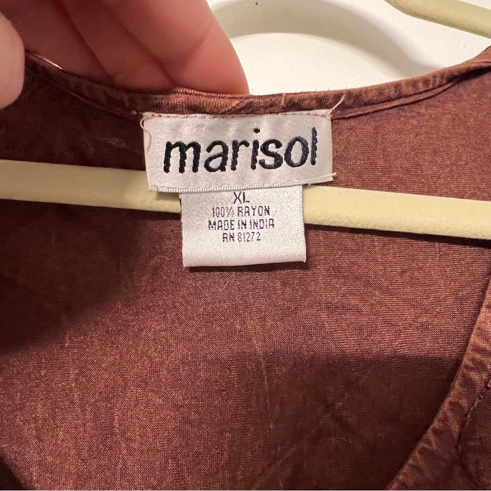 VTG Marisol Brown MIDI Cottagecore Dress Boho Embroidered Sleeveless Bead, XL - Picture 13 of 14